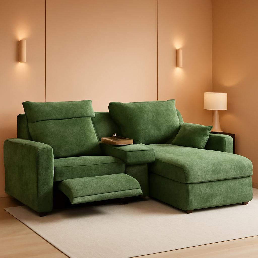 102.8 Inch White Power Recliner Sofa With Headrest And USB Charging Storage Ottoman-0