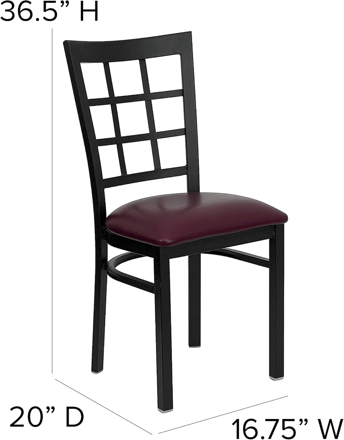 Hercules Window Back Metal Dining Chair Burgundy Vinyl Seat-2