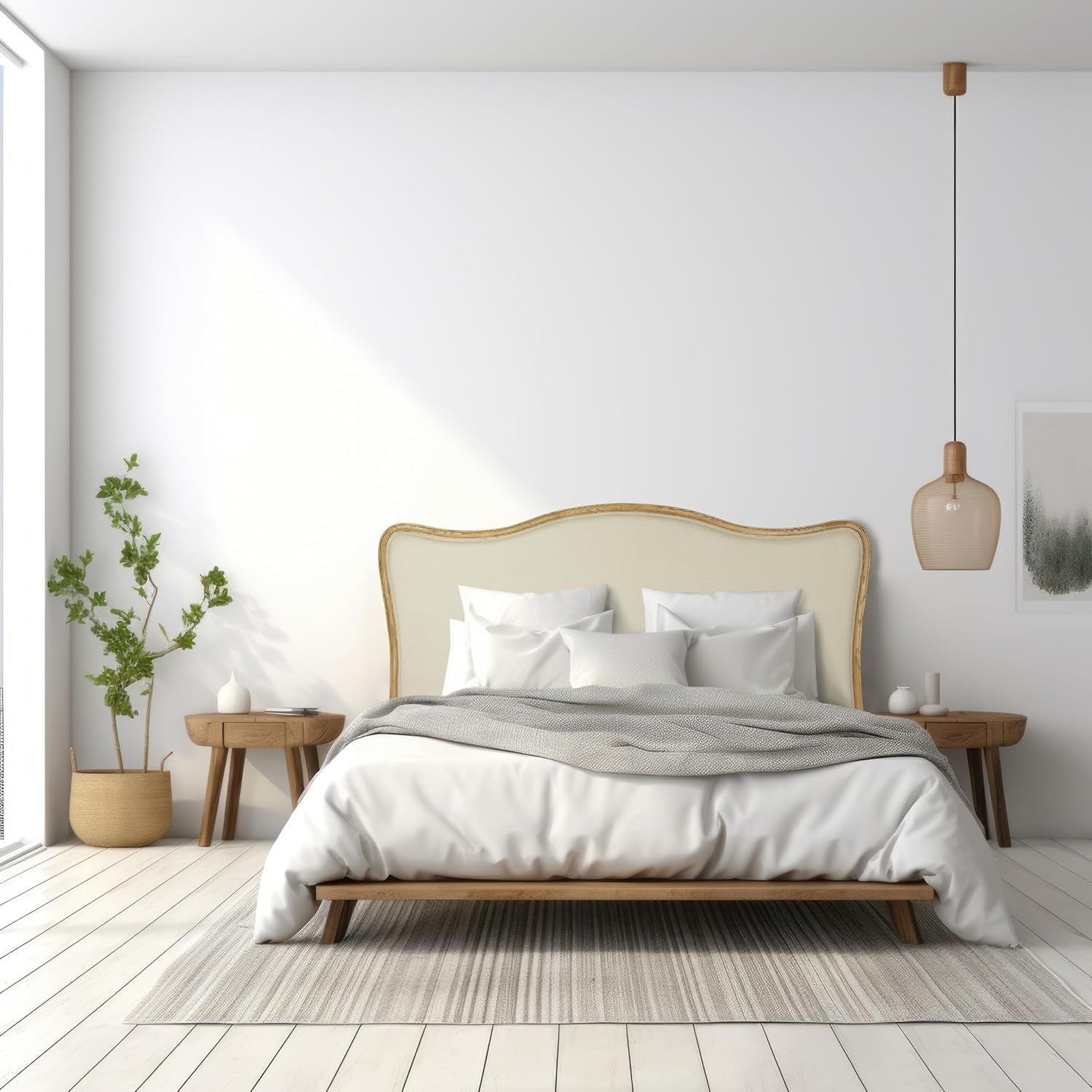 Elegant Oak And Linen King Size Headboard For Bedrooms-0